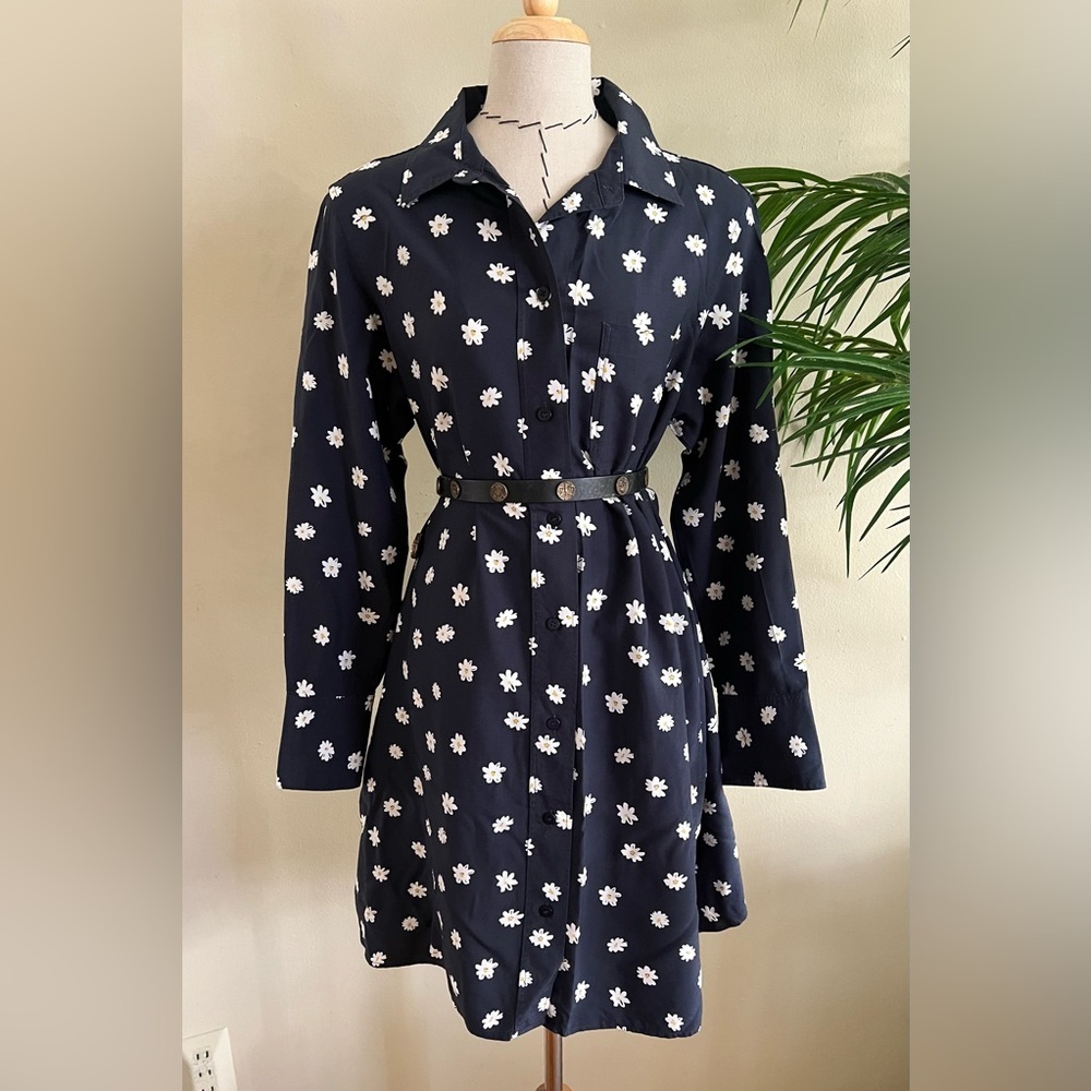 Floral Daisy Print Navy Shirt Dress | Size M